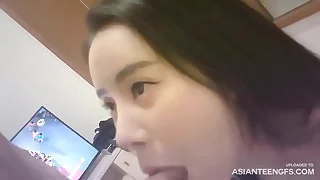 Small-titted Chinese GF in sexy outfit gets fucked